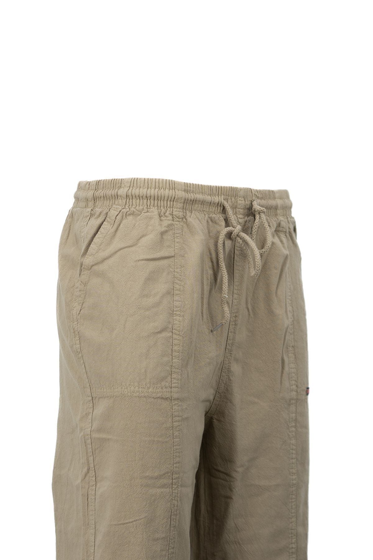 Erkek %100 Saf Pamuk Kumaş Pantolon Düz Paça Yanlardan Cepli Beli Bağcıklı Tam Kalıp